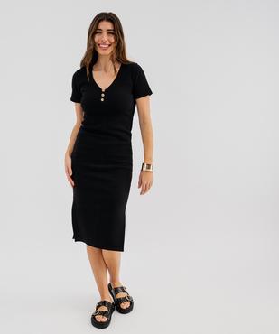 Robe longue moulante en maille de coton stretch côtelée femme vue1 - GEMO 4G FEMME - GEMO