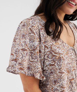 Blouse imprimée à manches courtes coupe courte femme vue4 - GEMO 4G FEMME - GEMO