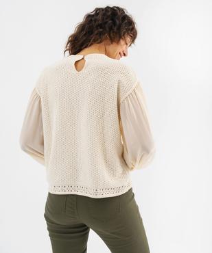 Pull en  maille ajourée à manches blousantes en voile femme vue3 - GEMO 4G FEMME - GEMO