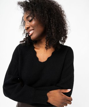 Pull en maille col V finitions dentelées femme vue5 - GEMO(FEMME PAP) - GEMO