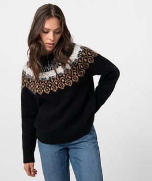 Pull femme jacquard avec col rond vue1 - GEMO(FEMME PAP) - GEMO