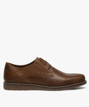 Derbies homme unis en cuir avec surpiqûres ton sur ton vue1 - GEMO(URBAIN) - GEMO