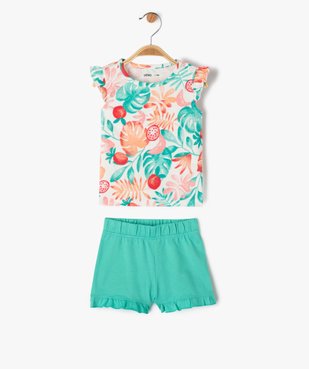 Pyjashort à volant imprimé tropical bébé fille vue1 - GEMO 4G BEBE - GEMO