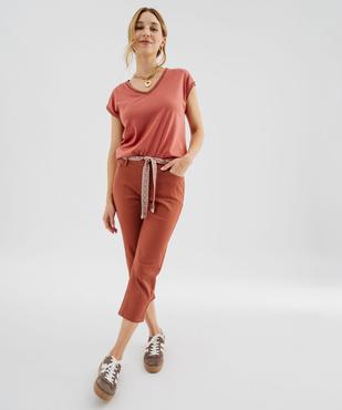Pantacourt slim taille haute en coton stretch avec ceinture à nouer femme vue4 - GEMO 4G FEMME - GEMO