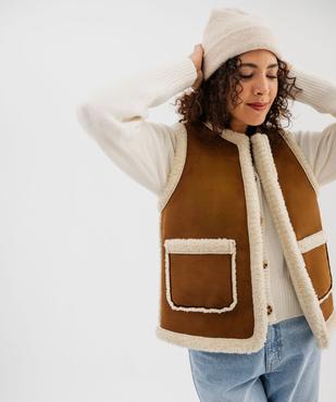 Veste sans manches en suédine et doublure sherpa femme vue2 - GEMO(FEMME PAP) - GEMO
