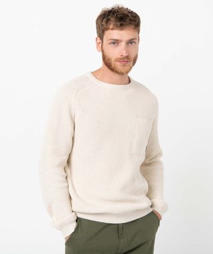 Pull homme uni en grosse maille avec empiècements vue1 - GEMO (HOMME) - GEMO