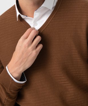 Pull homme à col V en maille fantaisie vue2 - GEMO (HOMME) - GEMO