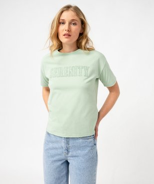 Tee-shirt à manches courte avec message brodé femme vue1 - GEMO(FEMME PAP) - GEMO