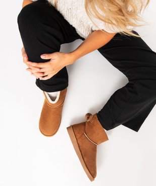 Boots fourrées femme en suédine uni avec noeud pailleté vue1 - GEMO (CASUAL) - GEMO
