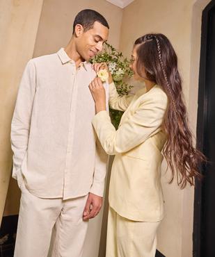 Chemise à manches longues en lin et coton coupe regular homme vue6 - GEMO 4G HOMME - GEMO