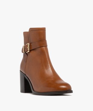 Bottines femme à talon carré et dessus en cuir bride à boucle dorée - Tanéo vue3 - TANEO - GEMO