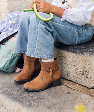 Bottines fille en suédine style santiags avec brides fantaisie vue1 - LOVELY WINGS GEMO FOR GOOD - GEMO