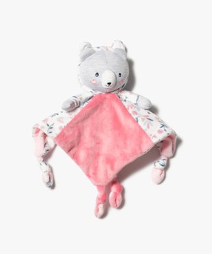 Doudou bébé fille plat avec tête d’ourson vue1 - GEMO(BB COUCHE) - GEMO