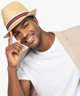 Chapeau homme en paille avec bande tricolore vue3 - GEMO (ACCESS) - GEMO