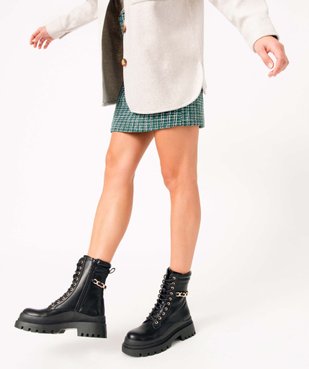 Boots femme rock à semelle crantée et chaine décorative  vue1 - GEMO (CASUAL) - GEMO