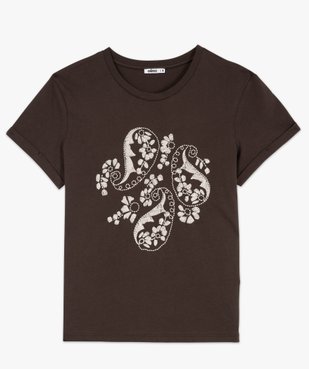 Tee-shirt manches courtes avec motif brodé femme vue4 - GEMO(FEMME PAP) - GEMO