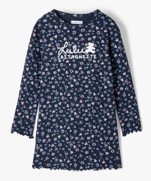 Chemise de nuit fille en maille côtelée à motifs fleuris - LuluCastagnette vue1 - LULUCASTAGNETTE - GEMO