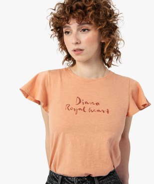 Tee-shirt femme à manches volantées avec message vue2 - GEMO(FEMME PAP) - GEMO