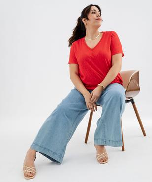 Tee-shirt manches courtes pailleté à col V femme grande taille vue2 - GEMO (G TAILLE) - GEMO