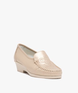 Mocassins femme confort unis dessus en cuir souple vue2 - GEMO 4G FEMME - GEMO