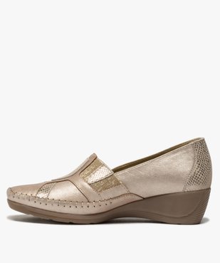 Mocassins femme confort en cuir et talon compensé vue3 - GEMO (CONFORT) - GEMO