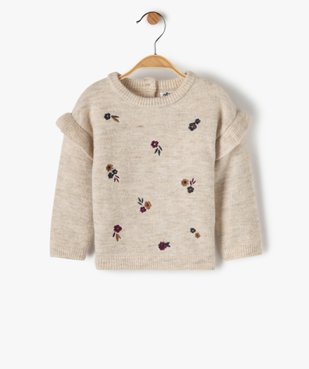 Pull bébé fille avec motifs fleurs brodés et volant aux épaules vue1 - GEMO(BEBE DEBT) - GEMO
