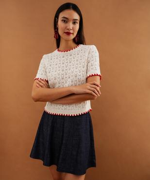 Pull col rond en maille ajourée femme vue4 - GEMO 4G FEMME - GEMO