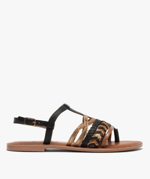 Sandales femme en cuir à brides fantaisie vue1 - GEMO (CASUAL) - GEMO