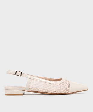 Escarpins slingback en tulle et matière vernie à talon plat femme - Follow Me vue1 - FOLLOW ME - GEMO