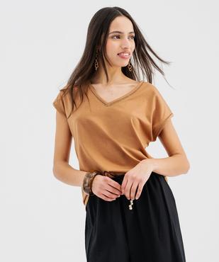 Tee-shirt à manches courtes avec finitions scintillantes femme vue1 - GEMO 4G FEMME - GEMO