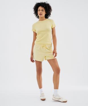 Tee-shirt manches courtes et col rond en maille côtelée femme vue4 - GEMO(FEMME PAP) - GEMO