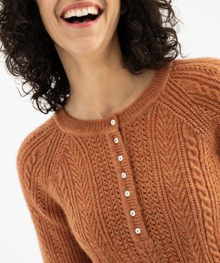 Pull  en maille fantaisie avec col rond à boutons femme vue2 - GEMO(FEMME PAP) - GEMO
