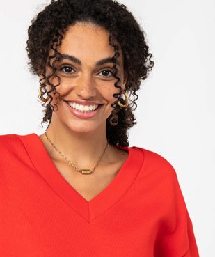 Sweat femme ample et court à col V vue2 - GEMO(FEMME PAP) - GEMO