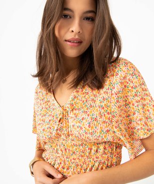 Tee-shirt femme fleuri en maille plissée vue6 - GEMO(FEMME PAP) - GEMO