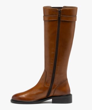 Bottes femme à talon plat en cuir uni et à zip - Taneo vue3 - TANEO - GEMO