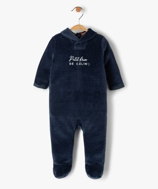 Pyjama bébé garçon en velours avec message vue1 - GEMO(BB COUCHE) - GEMO