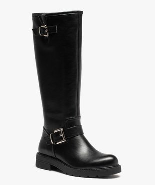 Bottes femme unies à talon plat style motardes vue3 - GEMO (CASUAL) - GEMO