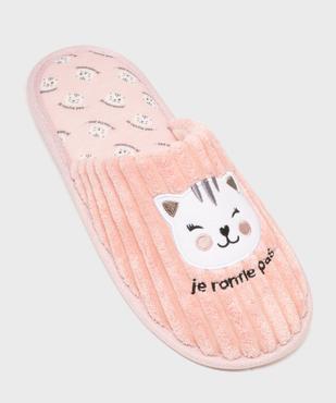 Chaussons mules en velours éponge côtelé motif chat femme vue5 - GEMO(HOMWR FEM) - GEMO
