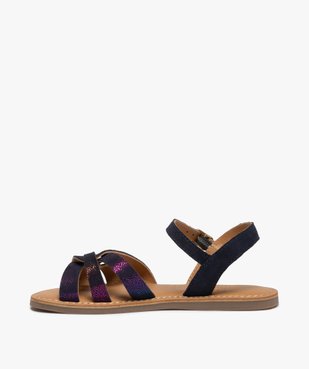 Sandales fille à brides en cuir retourné finement pailletées vue3 - GEMO (ENFANT) - GEMO