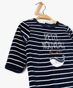 Pyjama bébé rayé en velours avec inscription brodée vue2 - GEMO(BB COUCHE) - GEMO