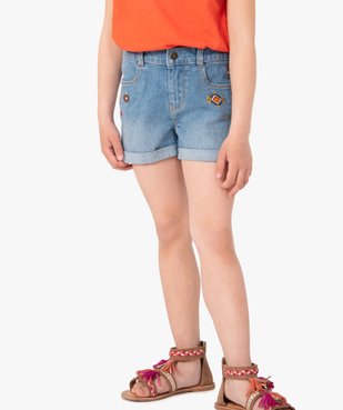 Short fille en jean à motifs géométriques brodés vue1 - GEMO (ENFANT) - GEMO