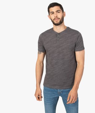 Tee-shirt homme chiné à manches courtes et col tunisien Matière chinée vue1 - GEMO 4G HOMME - GEMO