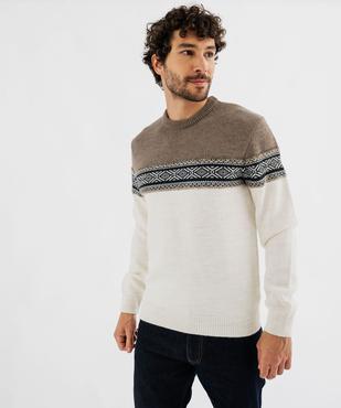 Pull col rond à bande jacquard homme vue1 - GEMO (HOMME) - GEMO