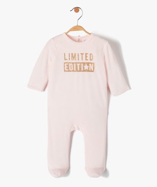 Pyjama dors bien bébé fille en velours avec inscription vue1 - GEMO(BB COUCHE) - GEMO