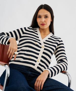 Gilet rayé à fermeture croisée esprit marin femme vue1 - GEMO 4G FEMME - GEMO