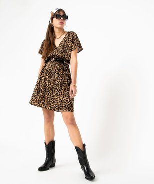 Robe cintrée courtes à imprimé léopard femme vue1 - GEMO 4G FEMME - GEMO