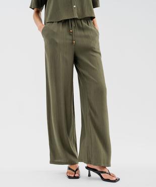 Pantalon large et fluide en viscose froissée femme vue1 - GEMO 4G FEMME - GEMO