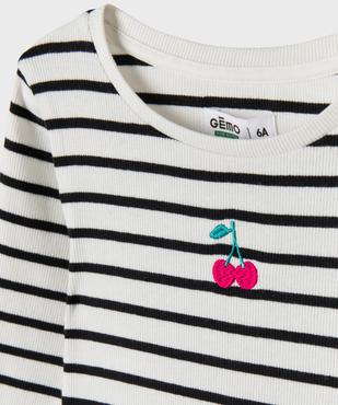 Tee-shirt manches longues à rayures et finition roulottée fille vue5 - GEMO 4G FILLE - GEMO