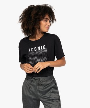 Tee-shirt femme à manches courtes et strass vue1 - GEMO(FEMME PAP) - GEMO