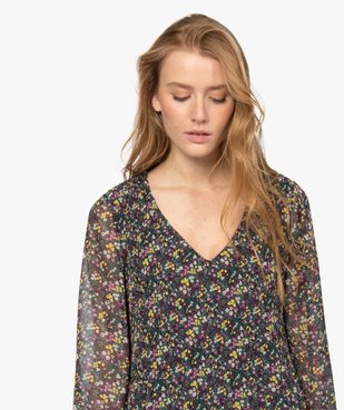 Blouse femme en voile plissé à motifs à manches longues vue2 - GEMO(FEMME PAP) - GEMO
